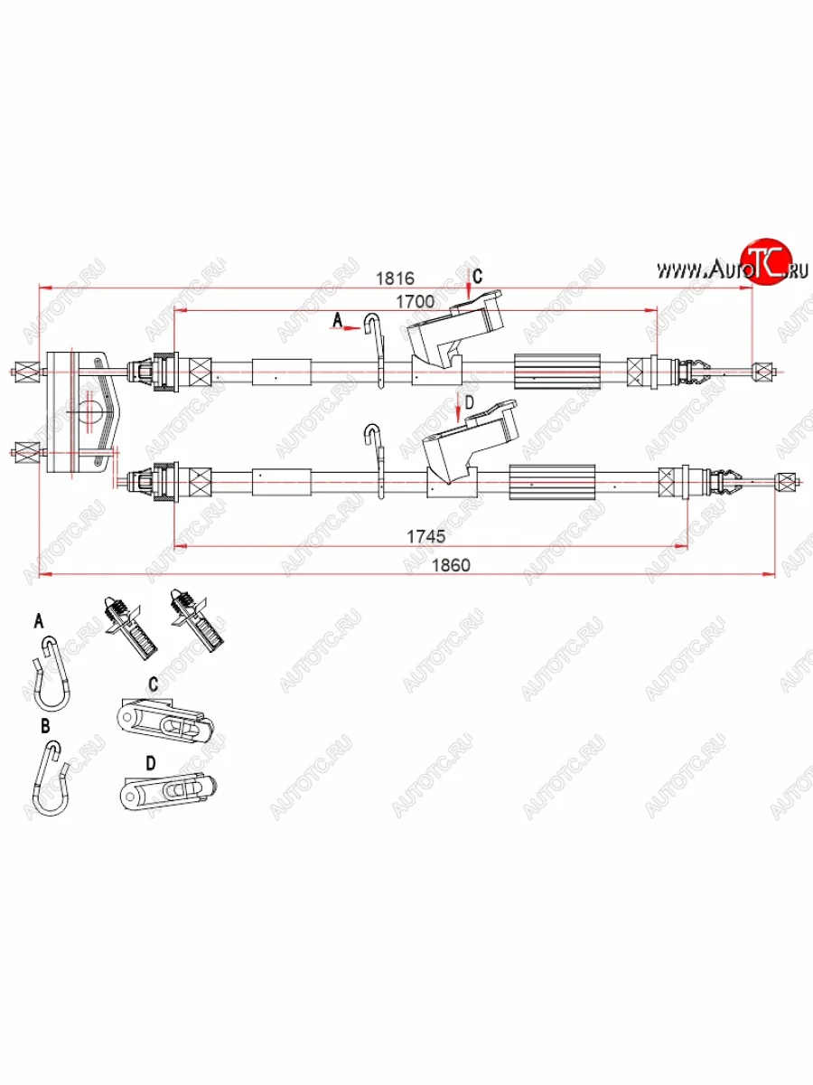 Трос ручного тормоза SAT Ford Focus 2 хэтчбэк 5 дв. рестайлинг (2007-2011) (дисковые тормоза)  с доставкой в г. Керчь