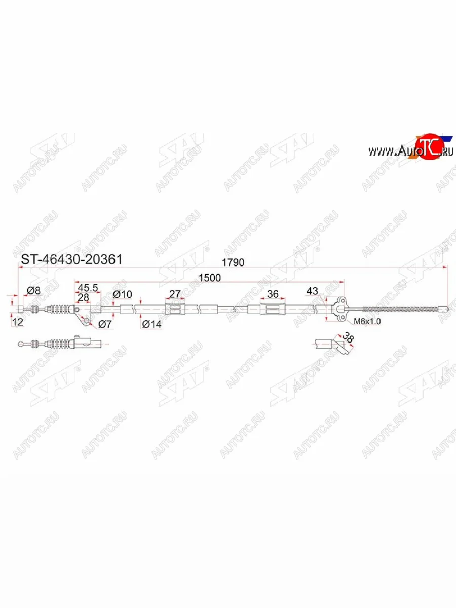 Трос ручника RH SAT Toyota Caldina T190 дорестайлинг универсал (1992-1995) (барабанные тормоза)  в Перми Пермском крае