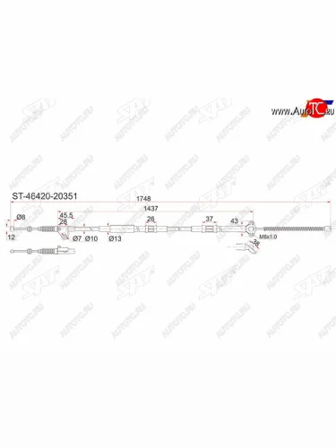 Трос ручника 2WD RH SAT (барабанные тормоза) Toyota Caldina ( T190,  T210) - Corona SF  T190