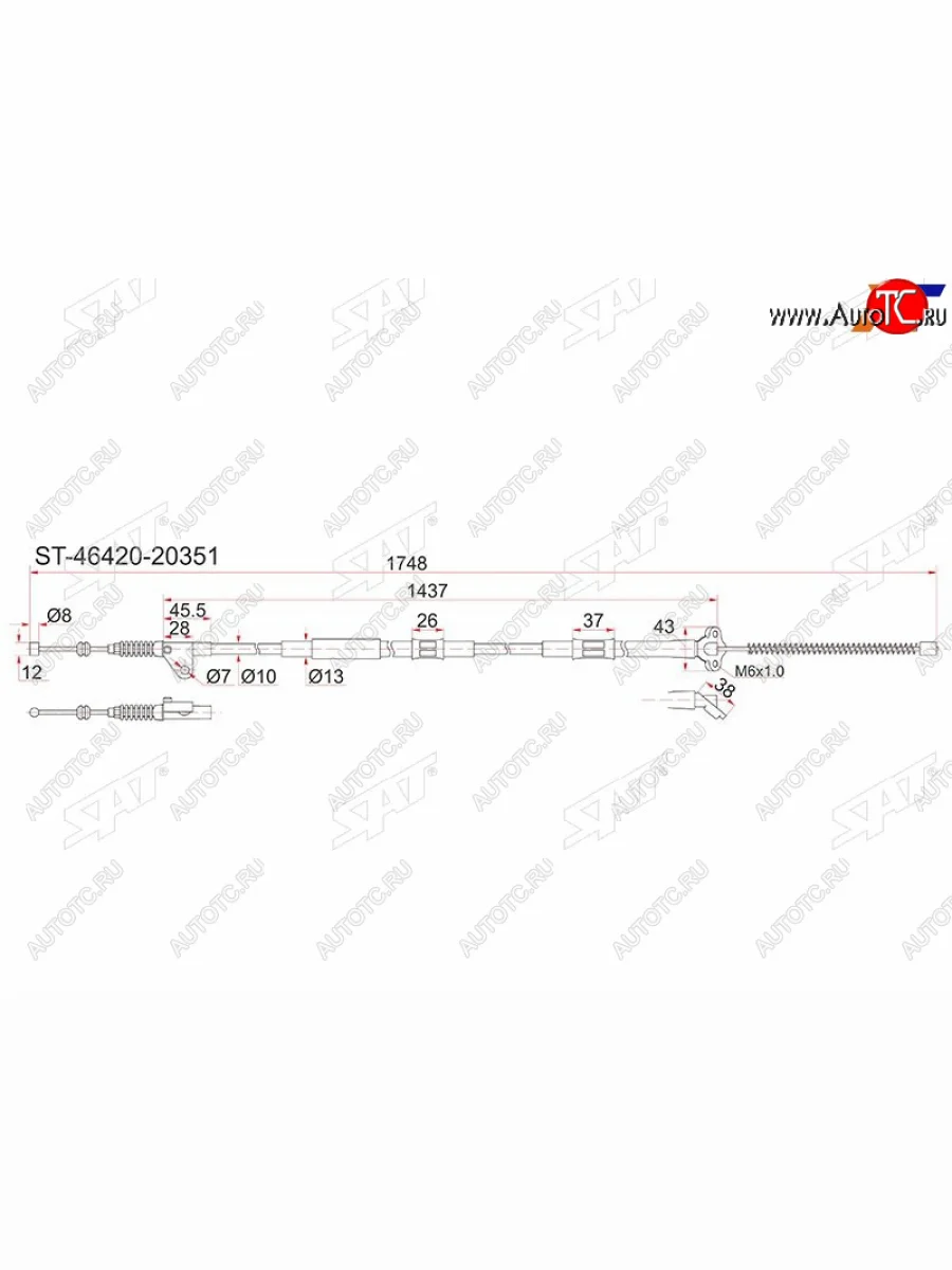 Трос ручника 2WD RH SAT Toyota Caldina T210 дорестайлинг универсал (1997-1999) (барабанные тормоза)  в Самаре Самарской области