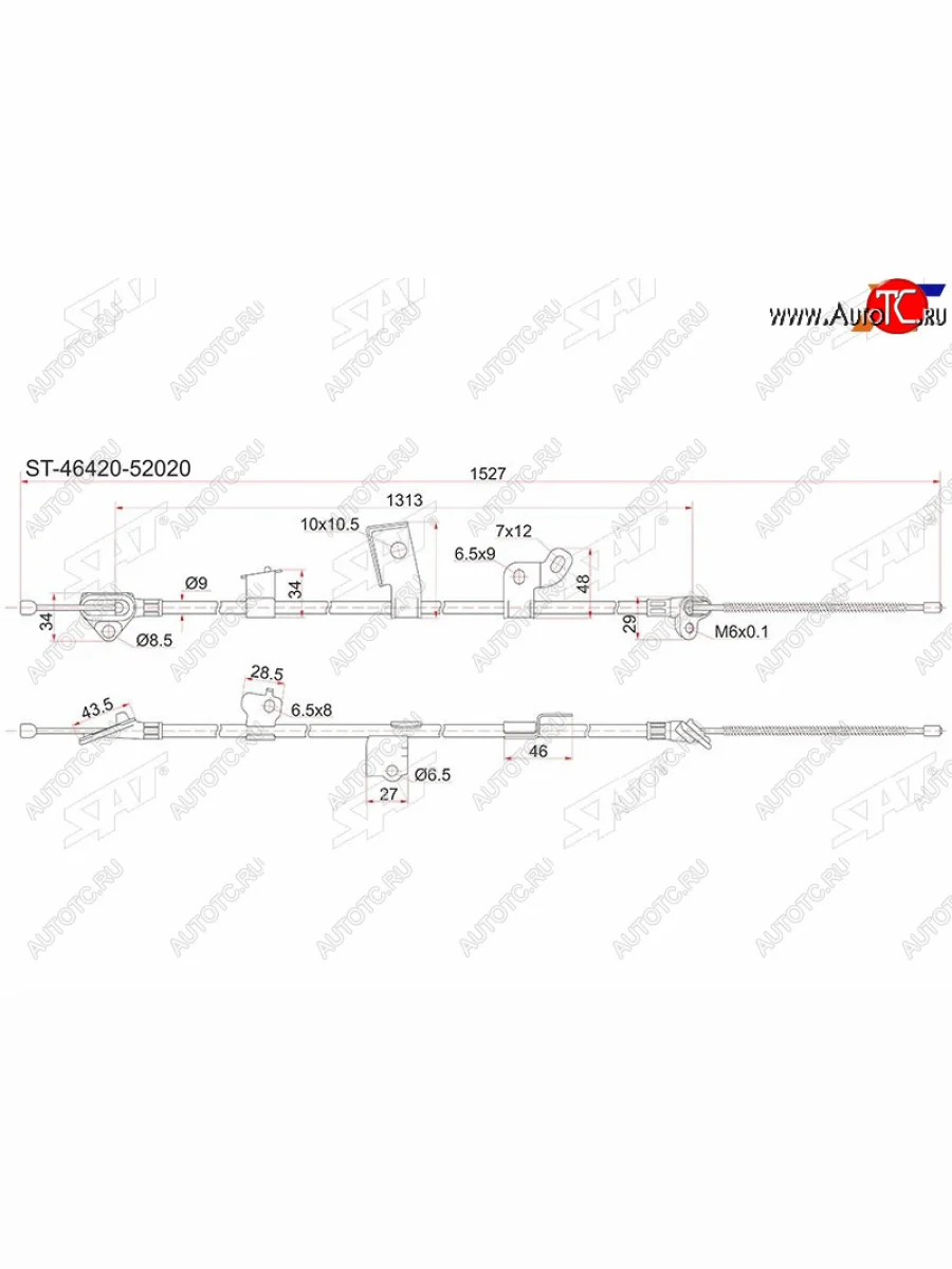 Трос ручника RH SAT Toyota Vitz XP10 хэтчбэк 3 дв. дорестайлинг (1999-2001) (барабанные тормоза)  в Самаре Самарской области