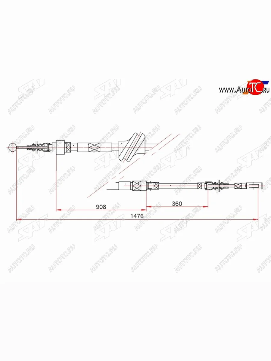 Трос ручника SAT Audi 100 С4 универсал (1990-1995) (дисковые тормоза)  в Керчи Республика Крым