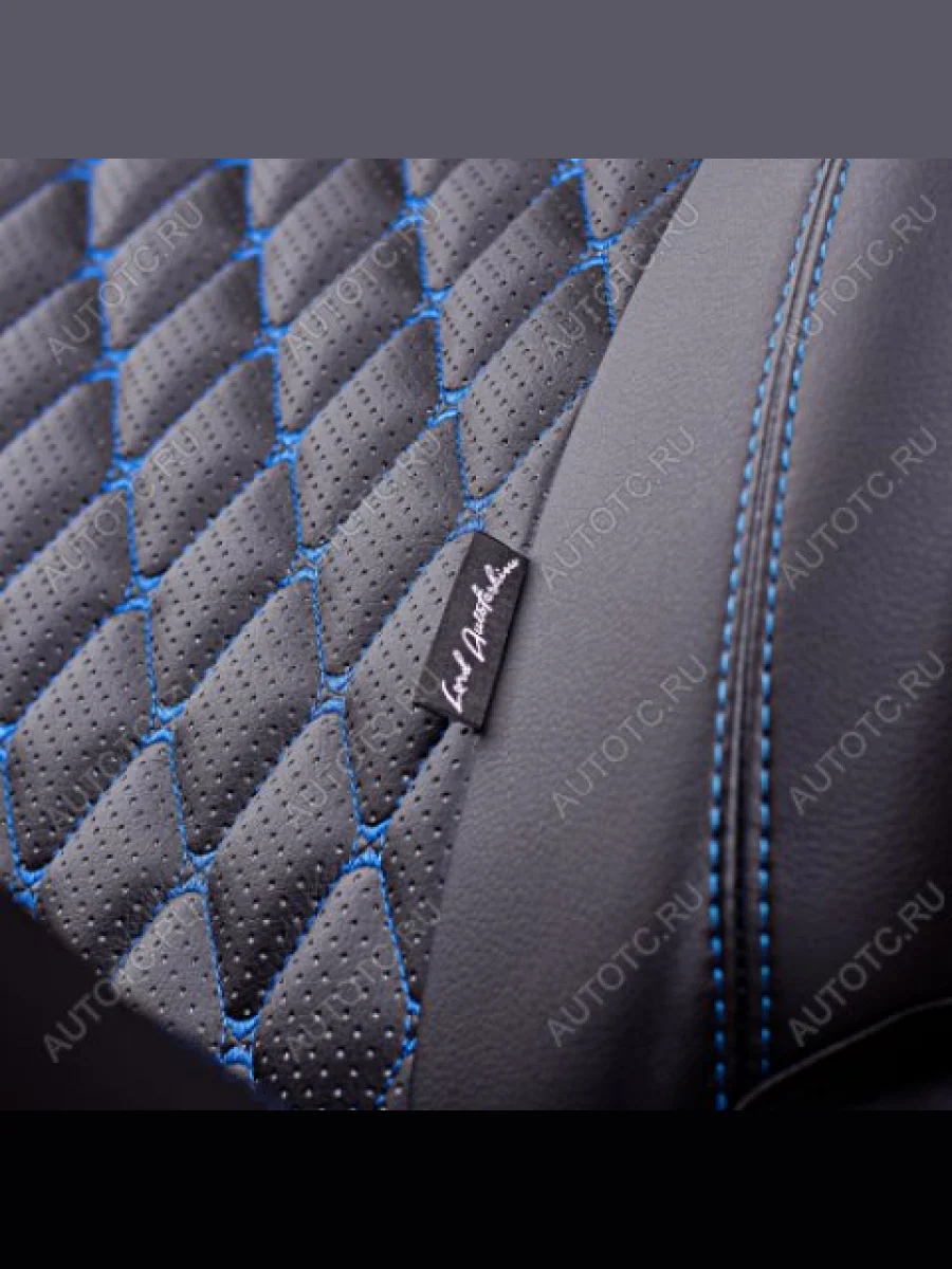 Комплект чехлов для сидений (РЗС 60/40 3Г Орегон) БАЙРОН ст БАЙРОН Lord Autofashion KIA Soul AM дорестайлинг (2008-2011) (черный, вставка черная, строчка синяя)  в Керчи Республика Крым