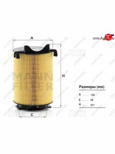 Фильтр воздушный MANN Audi A3 ( 8PA хэтчбэк 5 дв.,  8P1 хэтчбэк 3 дв.,  8VS седан,  8VA хэтчбэк 5 дв.,  8V1,  8Y седан,  8Y хэтчбэк 5 дв.) (2003-2022), Skoda Octavia ( A5,  A7,  A8) (2004-2022), Volkswagen Passat  B6 (2005-2011)