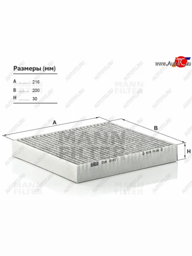 Фильтр салона угольн MANN CITROEN C-crosser (2007-2012), Mitsubishi Lancer  10 CY (2007-2017), Mitsubishi Outlander ( CU,  XL,  CW0W) (2003-2013), Peugeot 4007 (2007-2012)