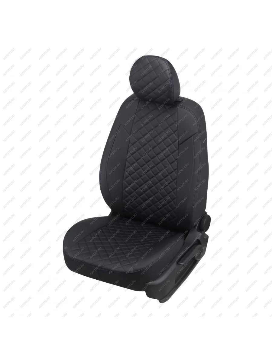 Чехлы на сиденья Ромб (раздел. 40/20/40 экокожа) Автопилот Ромб Лада ВАЗ 2112 хэтчбек (1999-2008) (черный/синяя строчка)  в Самаре Самарской области