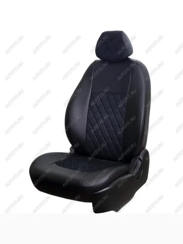 Комплект чехлов для сидений (перед пластик РЗС 60/40 2П Илана+Алькантара ) ТУРИН ст РОМБ Lord Autofashion (черный, вставка черная, строчка черная) Renault Logan  2 - Sandero  (B8)