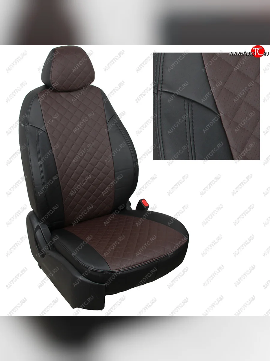 Чехлы сидений (экокожа) Автопилот Ромб Mitsubishi L200 5 KK,KL дорестайлинг (2015-2019) (черный/шоколад)  в Перми Пермском крае