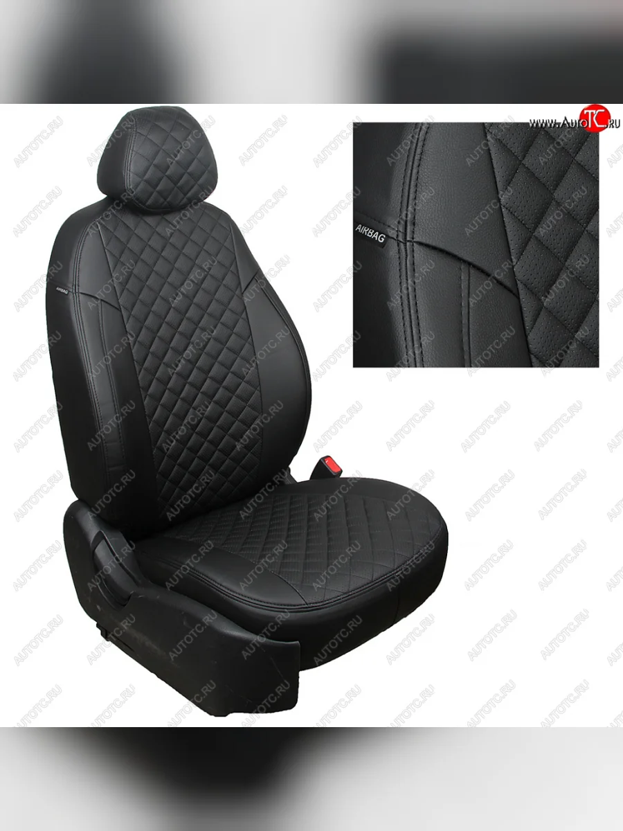 Чехлы сидений (экокожа) Автопилот Ромб Mitsubishi L200 5 KK,KL дорестайлинг (2015-2019) (черный)  в Перми Пермском крае