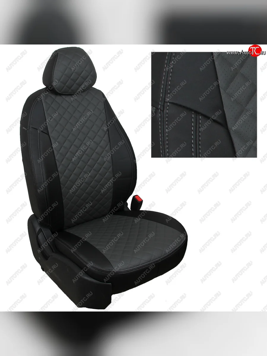 Чехлы сидений (экокожа) Автопилот Ромб Mitsubishi L200 5 KK,KL дорестайлинг (2015-2019) (черный/темно-серый)  в Воронеже Воронежской области