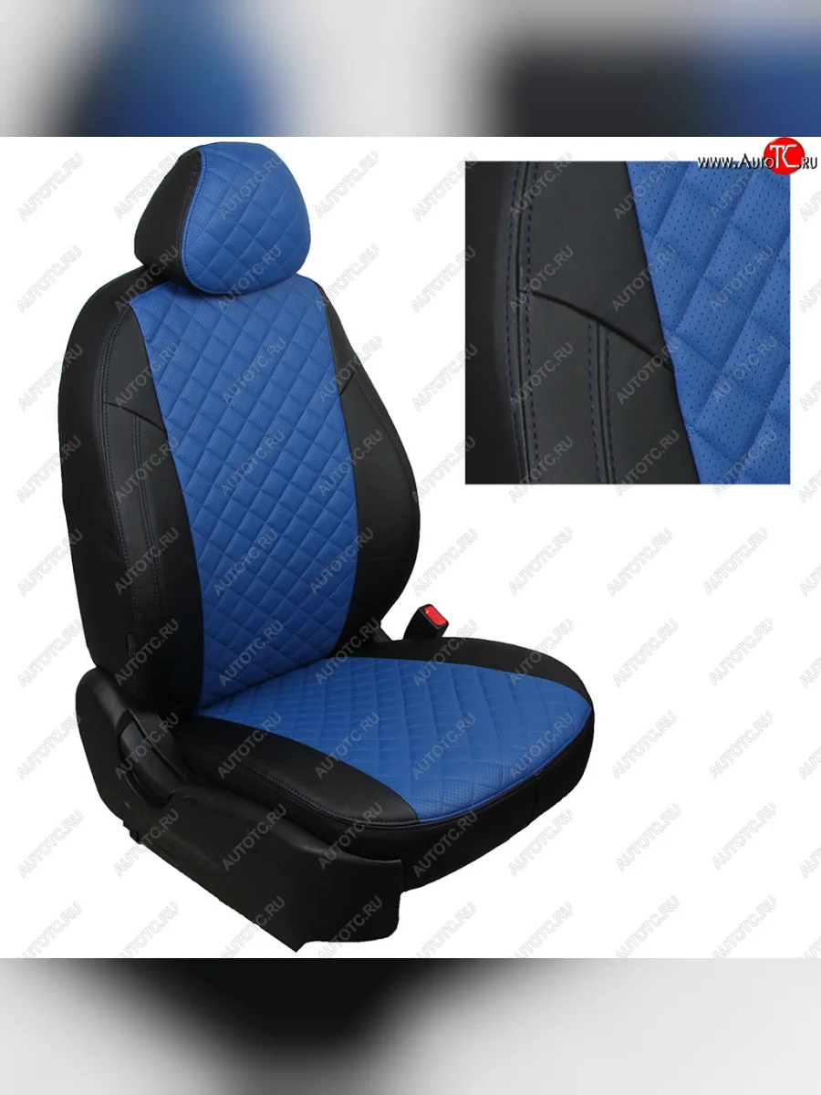 Чехлы сидений (экокожа) Автопилот Ромб Mitsubishi L200 5 KK,KL дорестайлинг (2015-2019) (черный/синий)  в Перми Пермском крае