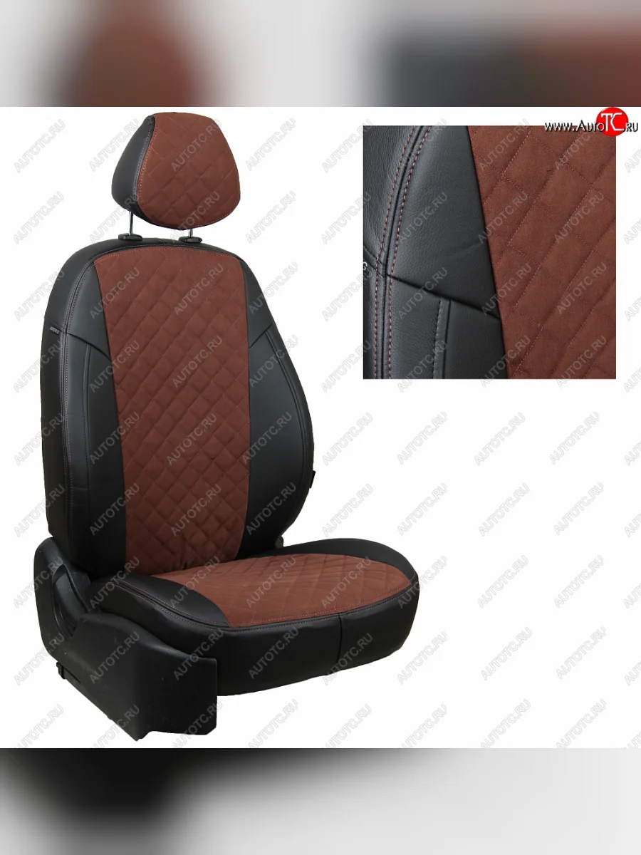 Чехлы сидений (экокожа/алькантара) Автопилот Ромб Mitsubishi L200 5 KK,KL дорестайлинг (2015-2019) (черный/шоколад)  в Воронеже Воронежской области