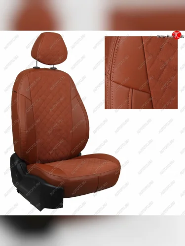 Чехлы сидений (экокожа  алькантара) Автопилот Ромб (коричневый) Mitsubishi L200 5 KK,KL дорестайлинг (2015-2019)