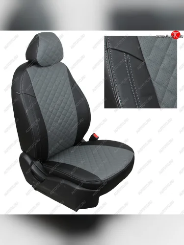 Чехлы сидений (экокожа) Автопилот Ромб (черный/серый) Mitsubishi L200 5 KK,KL дорестайлинг (2015-2019)