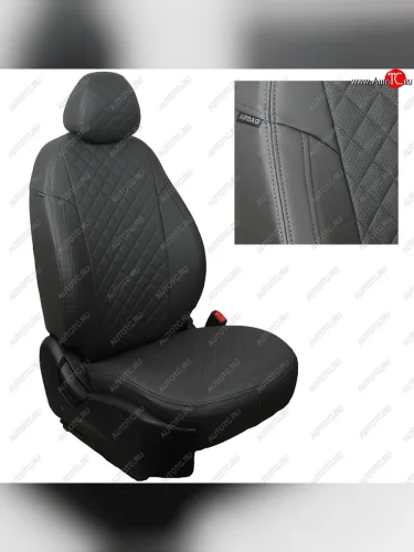 Чехлы сидений (экокожа) Автопилот Ромб (темно-серый) Mitsubishi L200 5 KK,KL дорестайлинг (2015-2019)