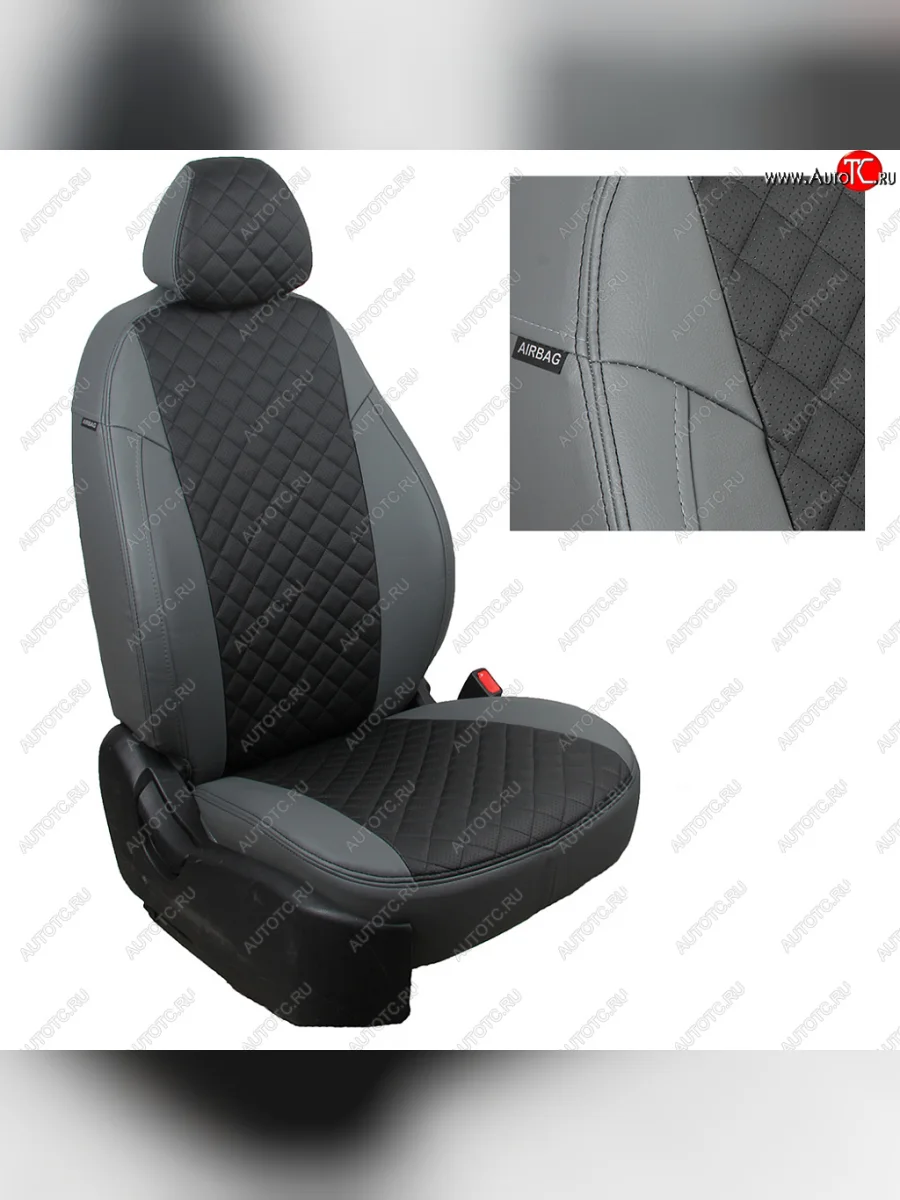 Чехлы сидений (экокожа) Автопилот Ромб Mitsubishi L200 5 KK,KL дорестайлинг (2015-2019) (серый/черный)  в Перми Пермском крае