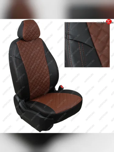 Чехлы сидений (экокожа) Автопилот Ромб (черный/темно-коричневый) Mitsubishi L200 5 KK,KL дорестайлинг (2015-2019)