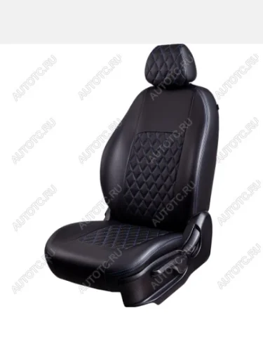 Комплект чехлов для сидений (РЗСиС 60/40 3Г Илана+Орегон) ТУРИН ст РОМБ Lord Autofashion (черный, вставка черная+синяя, строчка синяя) Volkswagen Golf Plus 5 (2004-2009)