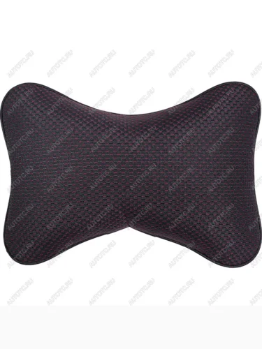 Подушка-косточка (жаккард) Lord Autofashion Ford S-Max 1 дорестайлинг (2006-2010) (черный, строчка Ёж красная)