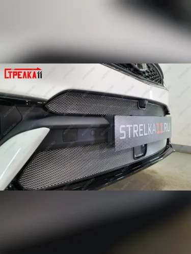 Защита радиатора (верх, с камерой) Стрелка11 Стандарт (хром) Geely Tugella FY11,HPBA4 рестайлинг (2022-2025)