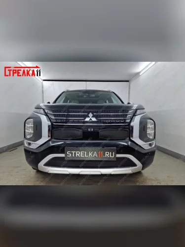 Защита радиатора (3 части) Стрелка11 Стандарт (хром) Mitsubishi Outlander GF 3-ий рестайлинг (2018-2022)