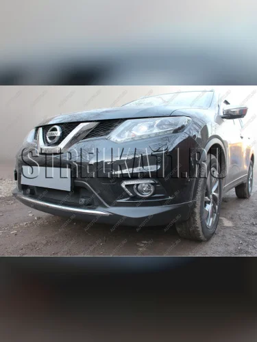 Защита радиатора (с парктроником низ) Стрелка11 Стандарт (черная) Nissan X-trail 3 T32 дорестайлинг (2013-2018)