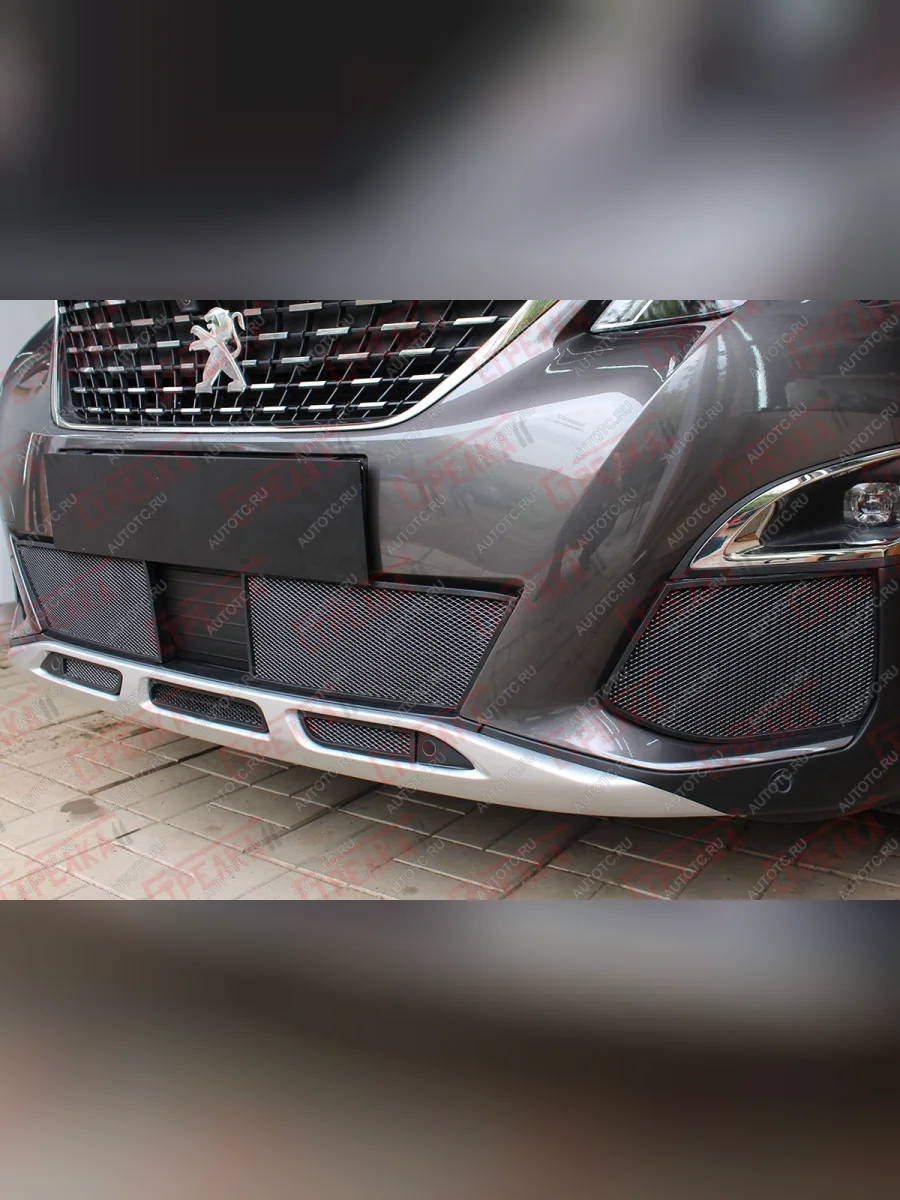 Защита радиатора (низ, середина 5 частей) Стрелка11 Стандарт Peugeot 3008 2 C1A,C2A доресайлинг (2016-2020) (черные)  в Самаре Самарской области