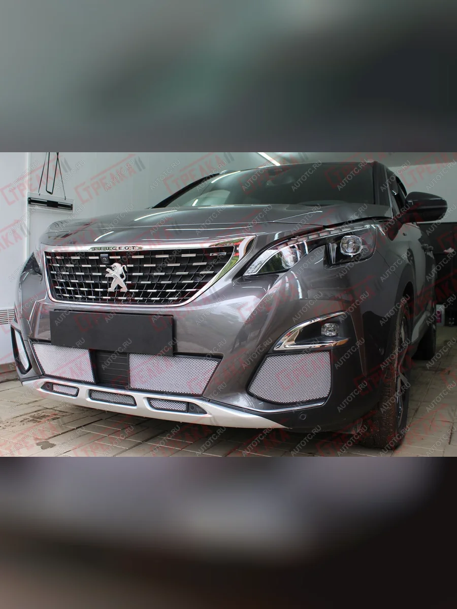 Защита радиатора (низ, середина 5 частей) Стрелка11 Стандарт Peugeot 3008 2 C1A,C2A доресайлинг (2016-2020) (хром)  в Самаре Самарской области