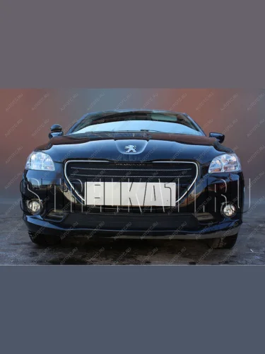Защита радиатора (верх) Стрелка11 Стандарт (черная) Peugeot 301 (2012-2017)