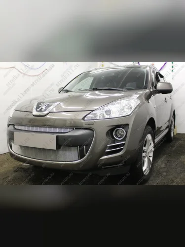 Защита радиатора (верх) Стрелка11 Стандарт (хром) Peugeot 4007 (2007-2012)