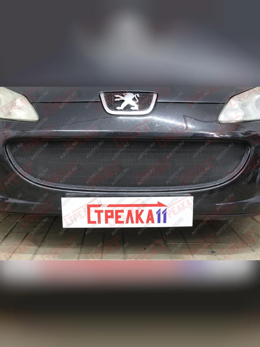 Защита радиатора (низ) Стрелка11 Стандарт Peugeot 407 универсал (2004-2011) (черная)  в Керчи Республика Крым