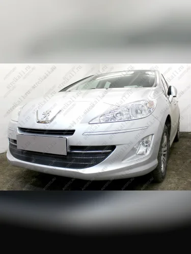 Защита радиатора (3 части) Стрелка11 Стандарт (черная) Peugeot 408  дорестайлинг (2010-2017)