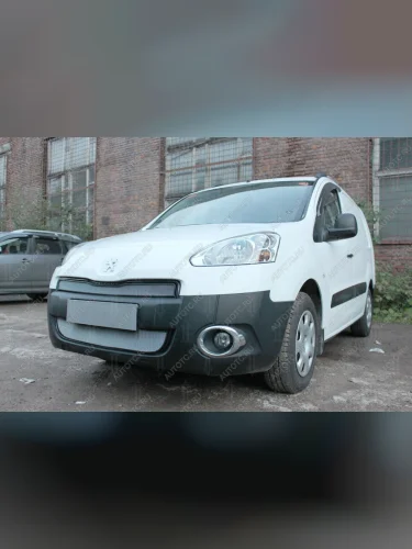 Защита радиатора (2 части) Стрелка11 Стандарт (хром) Peugeot Partner  B9 (2012-2015) 1-ый рестайлинг