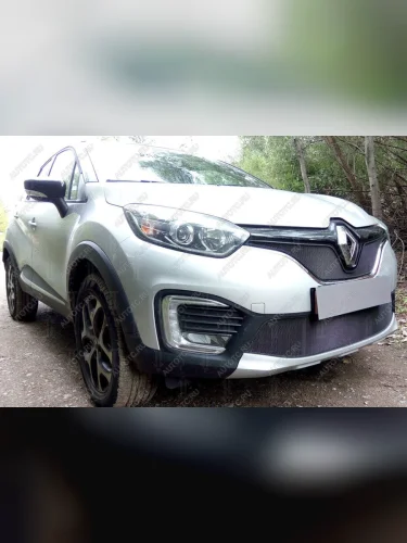 Защита радиатора (верх) Стрелка11 Стандарт (черная) Renault Kaptur дорестайлинг (2016-2020)