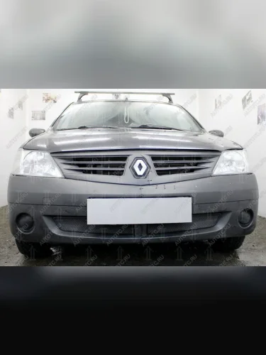 Защита радиатора (низ) Стрелка11 Стандарт (черная) Renault Logan 1 дорестайлинг (2004-2010)
