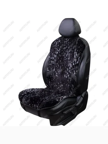 Накидка на сиденье (1 место Р. 1216 натур. мех) Меховая Lord Autofashion (леопард редкий на сером, строчка черная) 