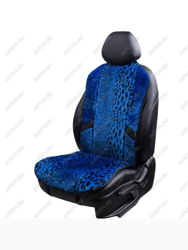 Накидка на сиденье (1 место Р. 5419 натур. мех) Меховая Lord Autofashion (рысь-леопард на синем, строчка черная) 
