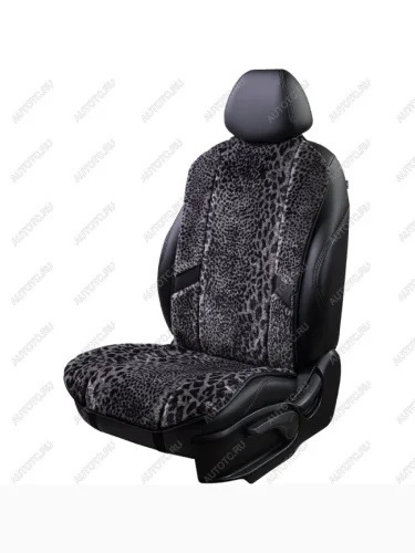 Накидка на сиденье (1 место Р. 6217 натур. мех) Меховая Lord Autofashion (рысь-леопард на сером, строчка чёрная) 