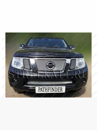 Защита радиатора (верх) Стрелка11 PREMIUM (хром) Nissan Pathfinder R51 рестайлинг (2009-2014)