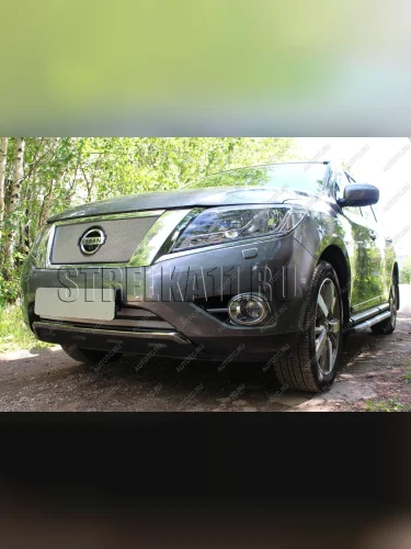 Защита радиатора (низ 2 части) Стрелка11 Стандарт (хром) Nissan Pathfinder R52 дорестайлинг (2012-2017)