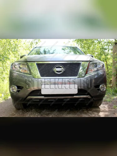Защита радиатора (низ 2 части) Стрелка11 PREMIUM (черная) Nissan Pathfinder R52 дорестайлинг (2012-2017)