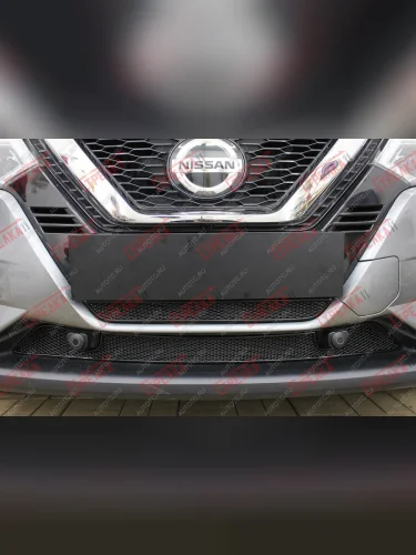 Защита радиатора (низ 2 части с парктроником) Стрелка11 PREMIUM (черная) Nissan Qashqai 2 J11 рестайлинг (2017-2022)