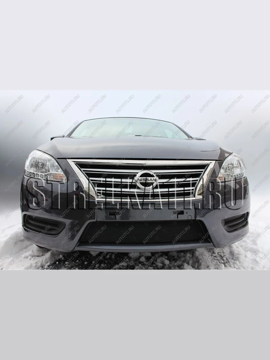 Защита радиатора Стрелка11 Стандарт Nissan Sentra 7 B17 седан (2014-2017) (черная)  в Перми Пермском крае