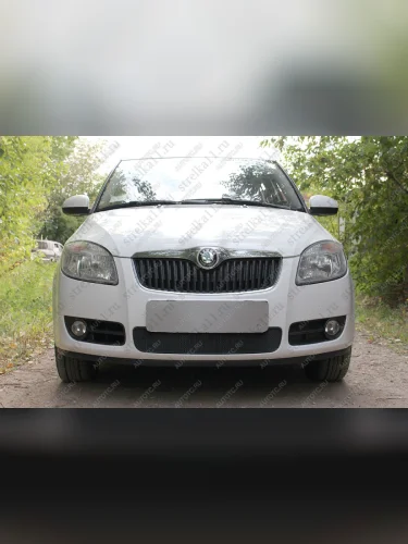 Защита радиатора Стрелка11 Стандарт (черная) Skoda Fabia Mk2 универсал дорестайлинг (2007-2010)
