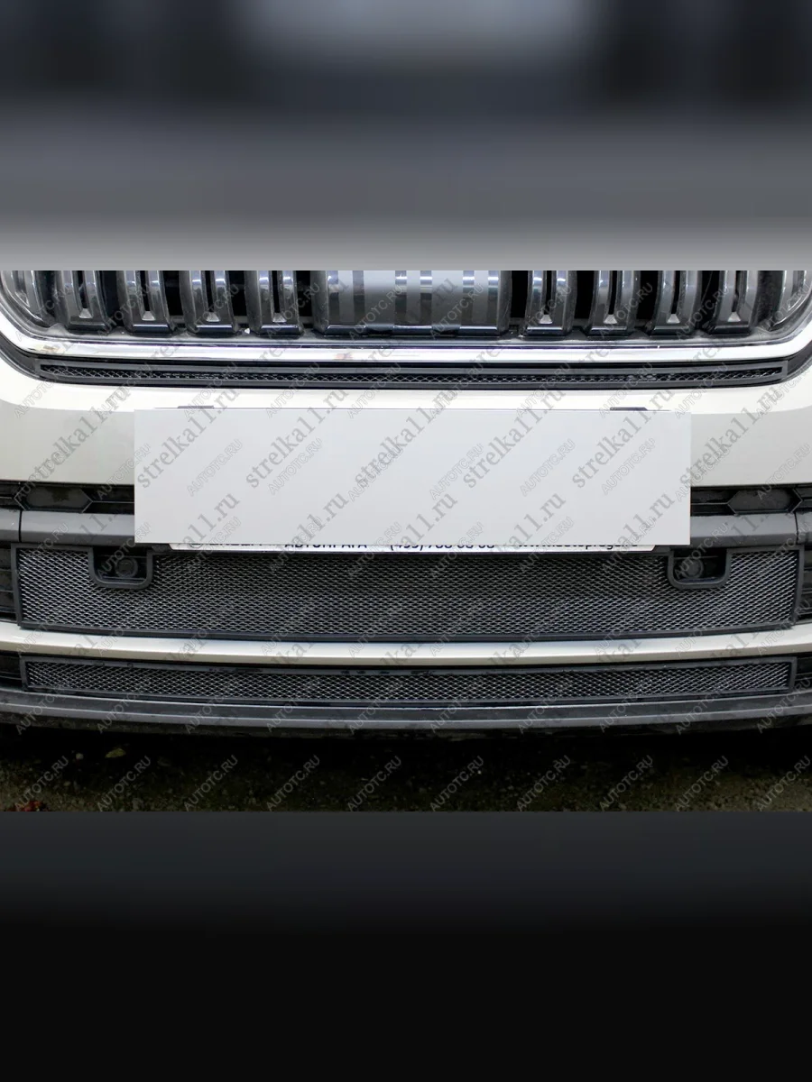 Защита радиатора (верх) Стрелка11 Стандарт  Skoda Kodiaq (2017-2021) 1 NS7 (черная)  в Воронеже Воронежской области