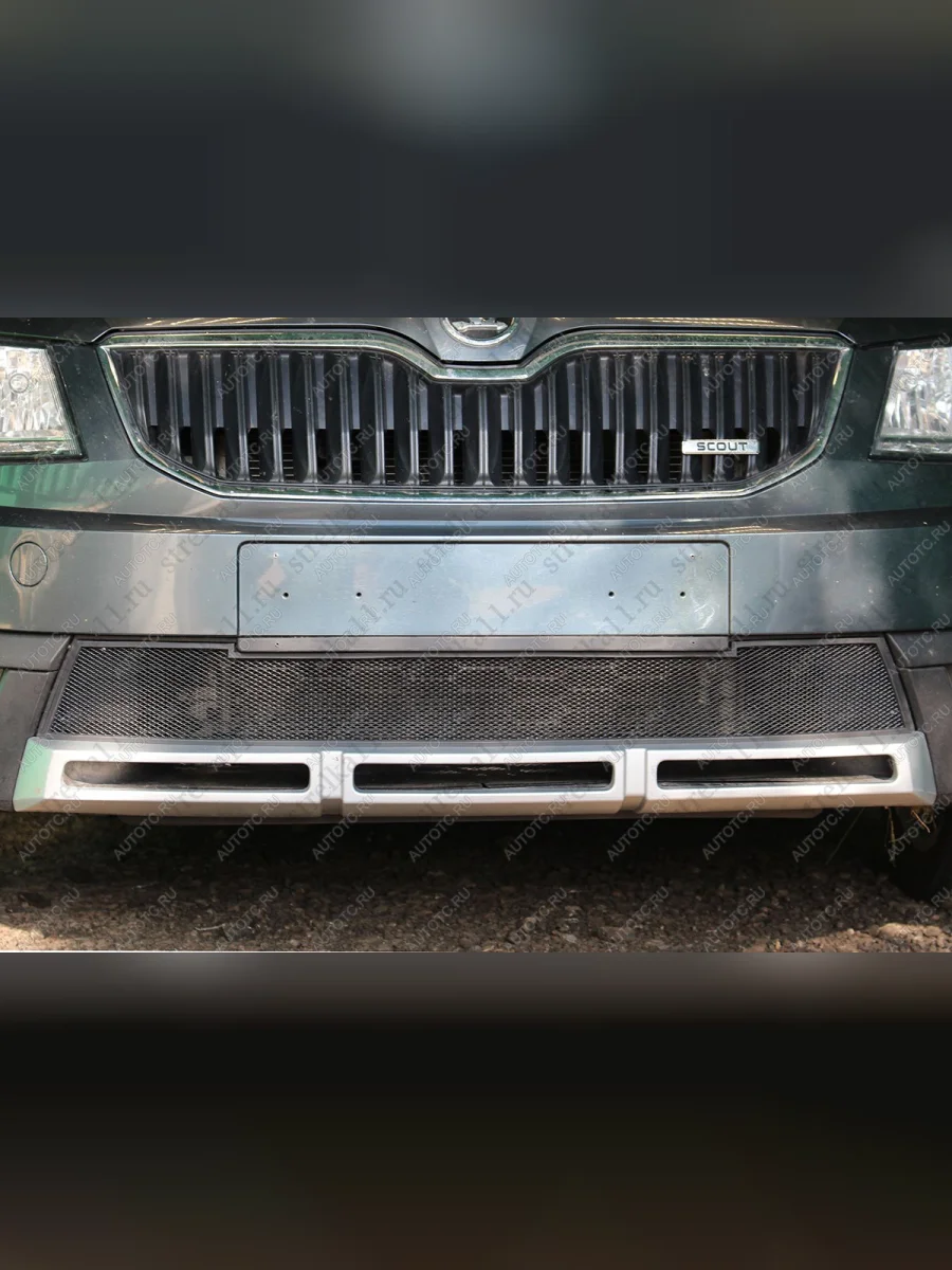 Защита радиатора Стрелка11 Стандарт Skoda Octavia A7 дорестайлинг универсал (2012-2017) (черная)  в Керчи Республика Крым