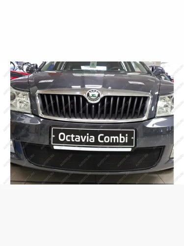 Защита радиатора Стрелка11 Стандарт (черная) Skoda Octavia A5 рестайлинг универсал (2008-2013)