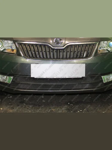 Защита радиатора (2 части) Стрелка11 Стандарт (черная) Skoda Rapid NH1 хэтчбэк дорестайлинг (2012-2017)