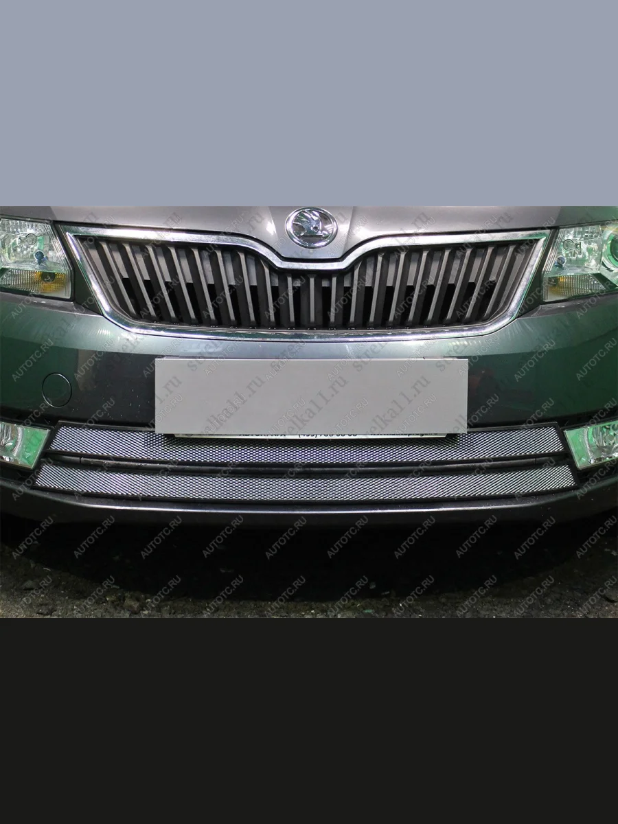 Защита радиатора (2 части) Стрелка11 Стандарт Skoda Rapid NH3 дорестайлинг лифтбэк (2012-2017) (хром)  в Керчи Республика Крым