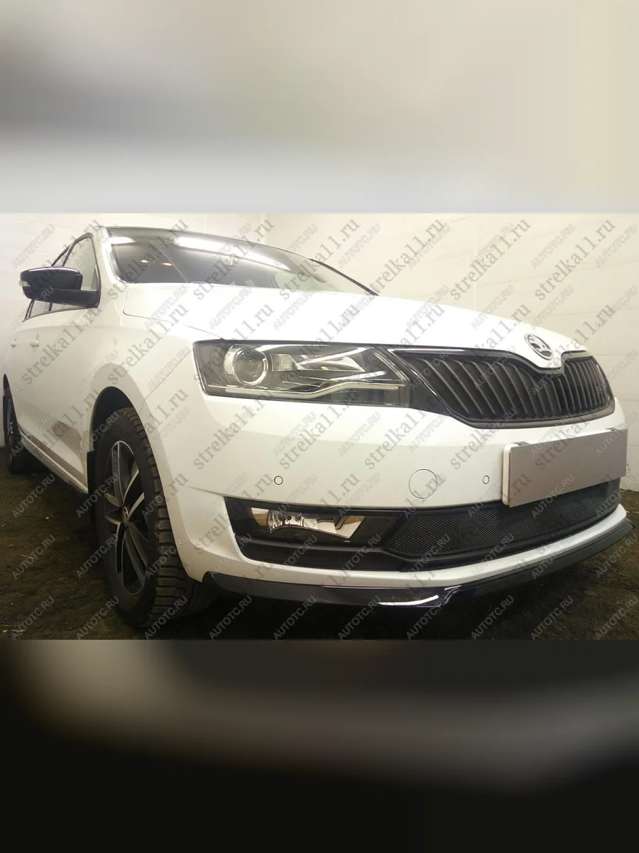 Защита радиатора (2 части) Стрелка11 Стандарт  Skoda Rapid (2015-2020) NH1, NH3 (черная)  в Воронеже Воронежской области